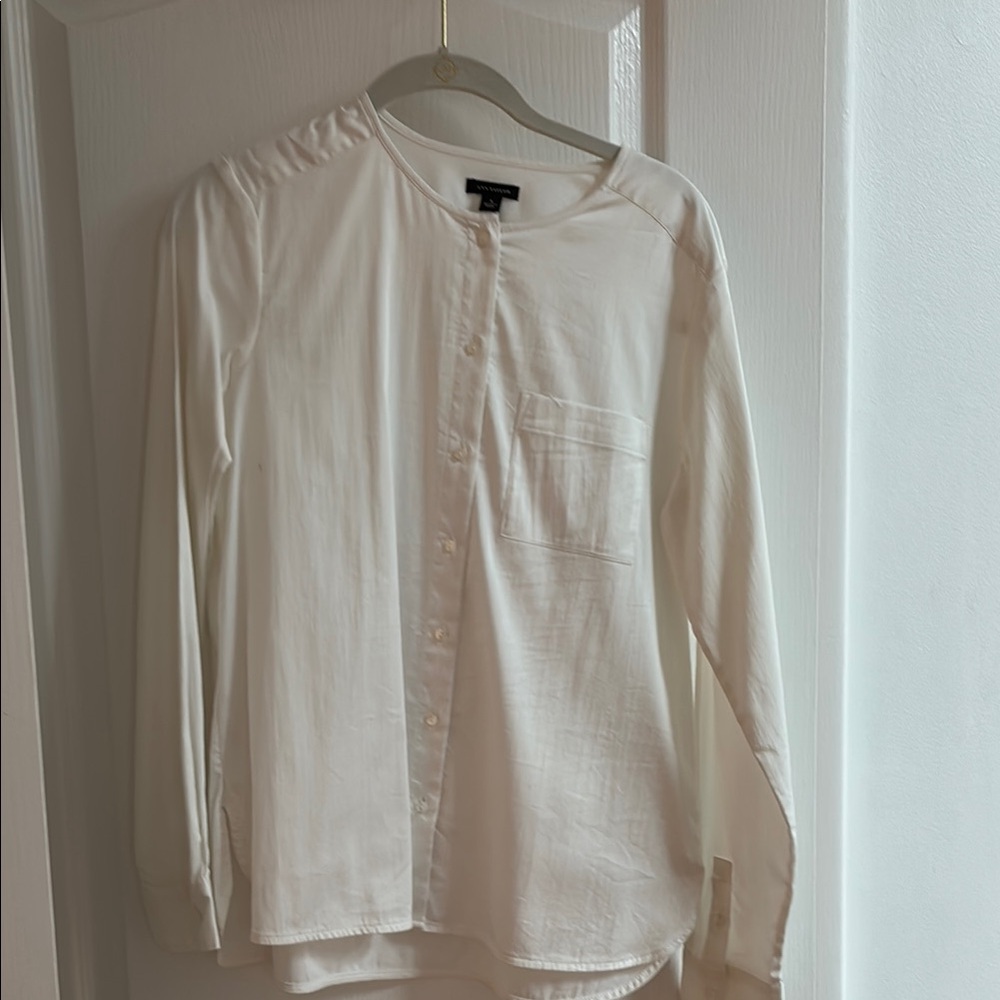 Ann Taylor White Button-Up Blouse